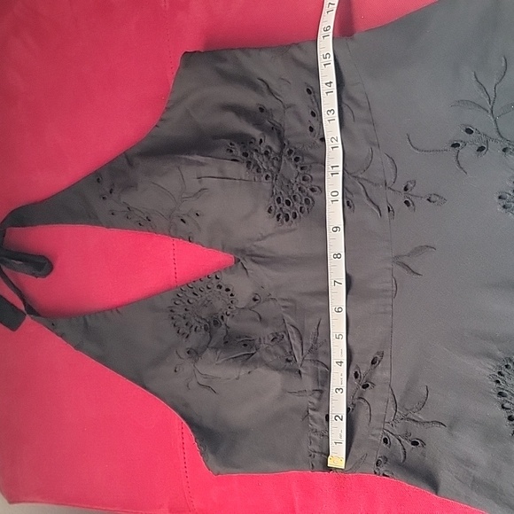 Bandolino Halter Black Flower Pattern Eyelet 100% cotton Dress size 12 - Picture 6 of 10